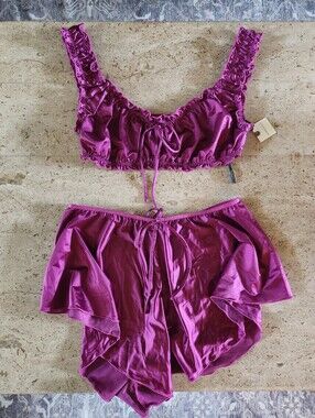 Anthropologie Purple Ruched Crop Bralette & Shorts Sleep Set
